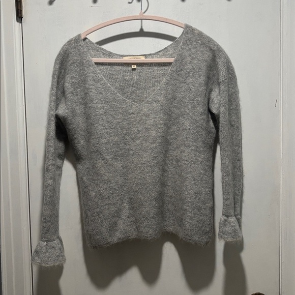 SEZANE fride mohair blend v neck sweater ruffle sleeves - Picture 2 of 7